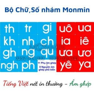 Chữ nhám Tiếng Việt - nét in thường âm ghép - Bộ 19 chữ MONMIN (Montessori Sandpaper Letters)