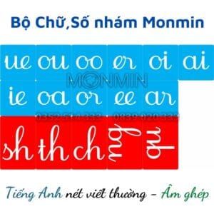 Chữ nhám Tiếng Anh - nét viết thường âm ghép - Bộ 16 chữ MONMIN (Montessori Sandpaper Letters)