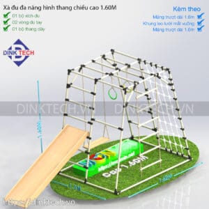 Cơ bản + vách leo núi + lưới vuông + máng 1.6m – cao 1.6m Xà đu đa năng hình thang