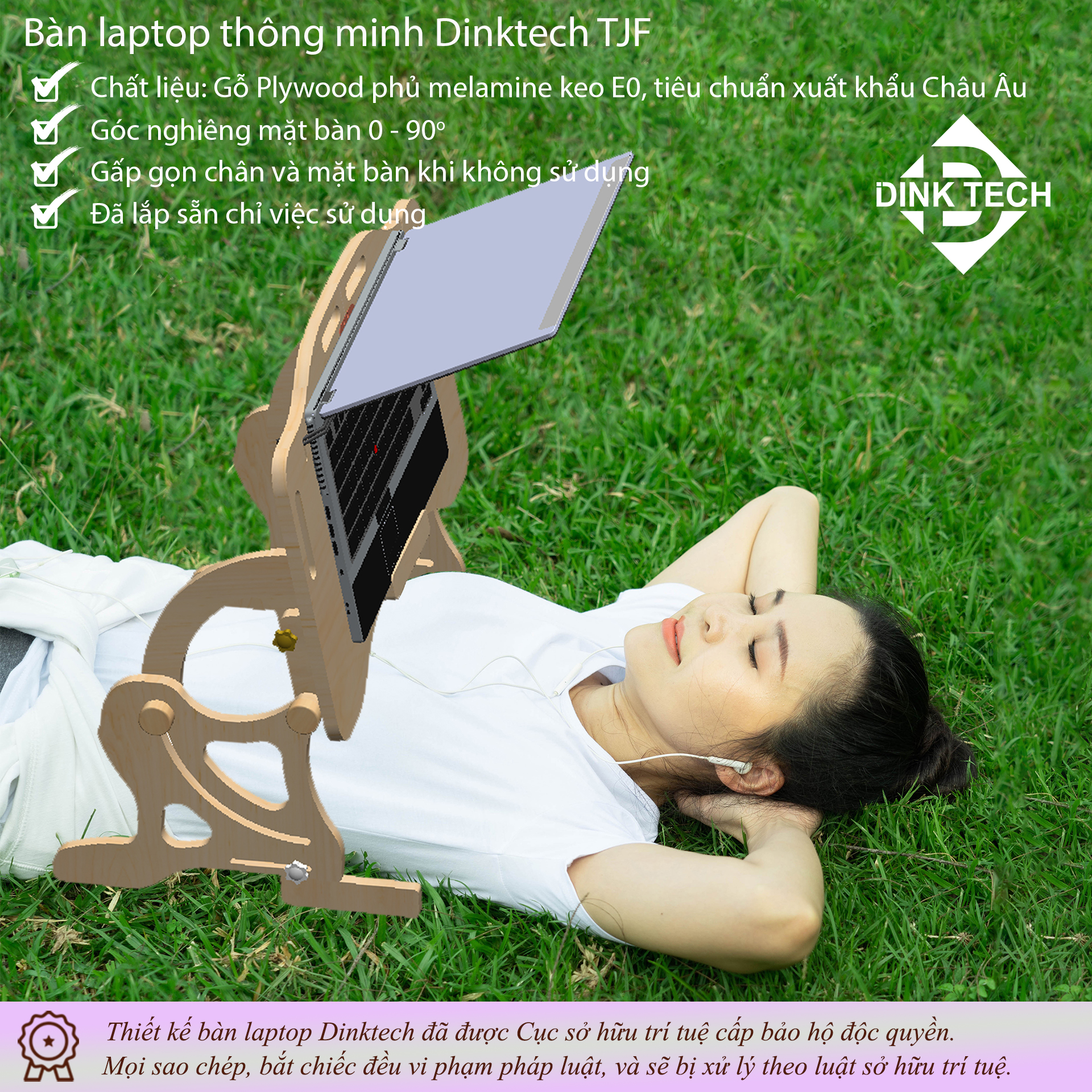 Bàn laptop thông minh Dinktech - phiên bản gấp gọn chân và mặt TJF4